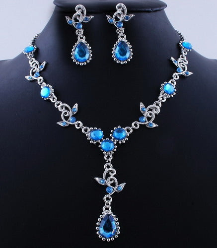 Pink Top Purple Crystal Vintage Jewelry Sets Necklace Earrings Bridal Wedding Engagement Jewelry Accessories Crystal Sets