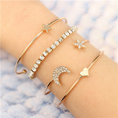Punk Gold Silver Moon Star Heart Bracelets Set for Women Adjustable Charms Bracelet Bangle Boho Jewelry Pulseras5802
