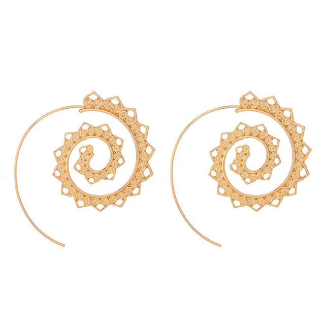 Ethnic Personality Round Spiral Drop Earrings Exaggerated Love Heart Whirlpool Gear Earrings for Women Jewelry