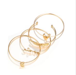 Vintage Leaf Deer Snowflake Bracelets Set for Women Girl Metal Letter Bracelet Statement Pulseras Mujer 5021