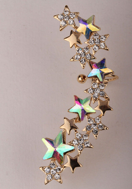 Star left ear wrap cuff clip earrings for women gold silver color austrian crystal punk jewelry