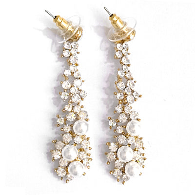Bride Wedding Jewelry Luxury Full Rhinestone Crystal Clip On Earrings Long Simulated Pearl Earring Without Pierced Ear Clip