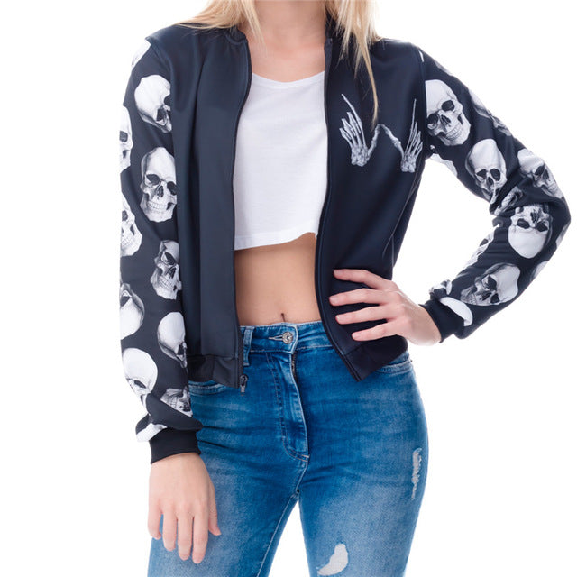 New arrival Fashion Womens Bomber Jacket Whatever Skull