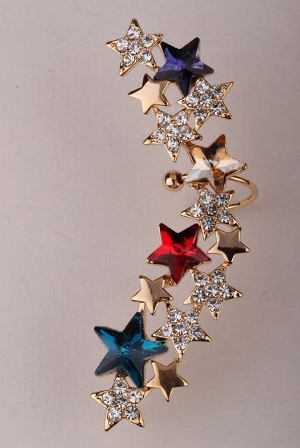 Star left ear wrap cuff clip earrings for women gold silver color austrian crystal punk jewelry