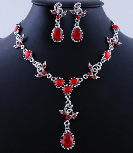 Pink Top Purple Crystal Vintage Jewelry Sets Necklace Earrings Bridal Wedding Engagement Jewelry Accessories Crystal Sets