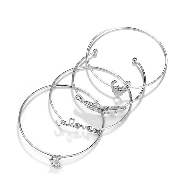 Vintage Leaf Deer Snowflake Bracelets Set for Women Girl Metal Letter Bracelet Statement Pulseras Mujer 5021