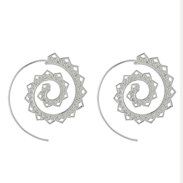 Ethnic Personality Round Spiral Drop Earrings Exaggerated Love Heart Whirlpool Gear Earrings for Women Jewelry