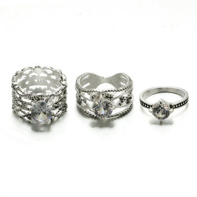Silver Crystal Carveing Rings set for Women Hollow Opal Knukle Midi Rings Set Statement Jewelry Brincos 4180