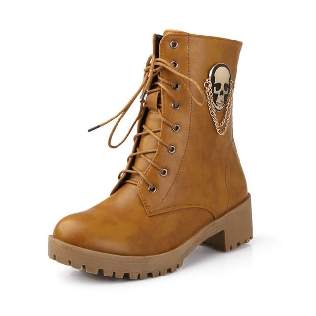 hot sale ankle boots for women skull street lace up platform women's boots fashion ladies autumn winter boots shoe