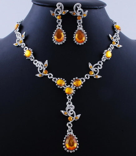 Pink Top Purple Crystal Vintage Jewelry Sets Necklace Earrings Bridal Wedding Engagement Jewelry Accessories Crystal Sets