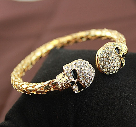 Vintage gold Colou bangle jewelry skull with rhinestone