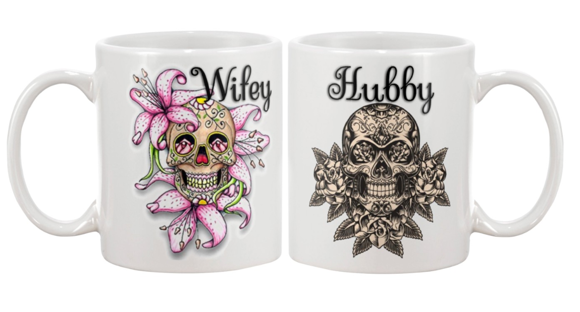 Sugar skull hubby and wifey mugs