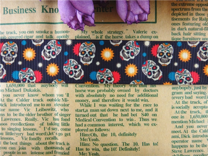 Yards skull printed grosgrain ribbons cartoon ribbon hair accessories tape