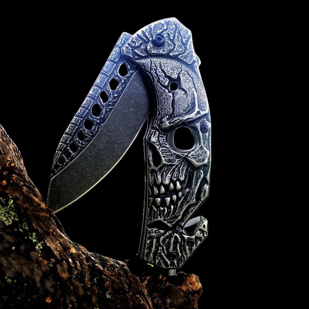 Pocket Knife, Cool SKULL Pocket Folding Knife with Seatbelt cutter & Window Breaker, Great festival Christmas Gift EDC knife For Men Outdoor...