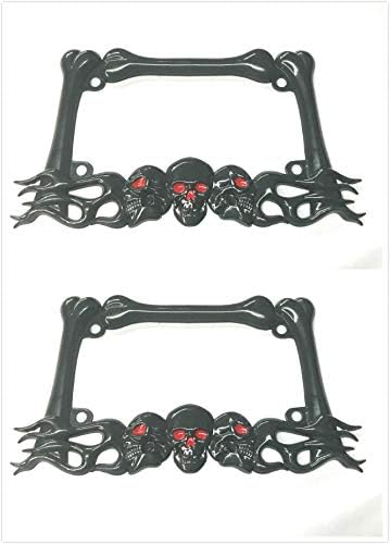 Kimoo 3D Skull Bone Motorcycle License Plate Tag Frame Cover Holder-Rust-Proof Universale for Harley-Davidson Kawasaki Yamaha Honda (2X Black)
