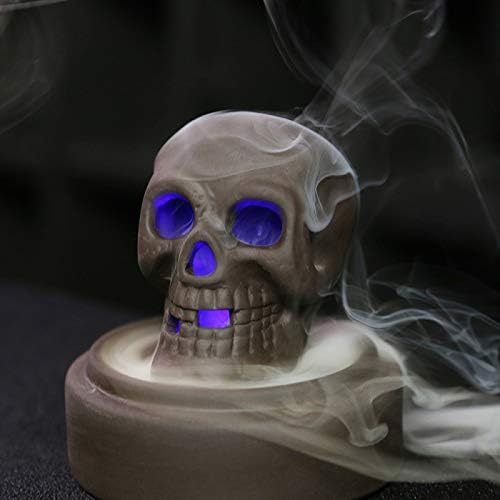 GracesDawn Creative Windproof LED Lampshade Skull Head Purple Clay Backflow Incense Burner, Aromatherapy Decoration Home Decoration, with Backflow Incense Cone
