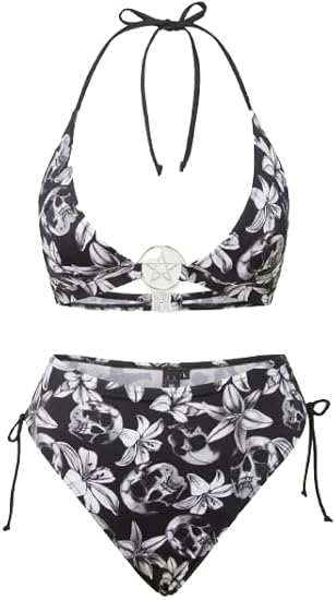 Harlette's Revenge Bikini Skulls Flowers Pentagram Goth Punk - S