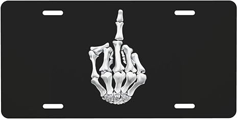 Funny Finger Skull Rock and Roll License Plate, Decorative Car Front License Plate, Aluminum Novelty License Plates Vanity Tag Metal Car Plate for Women Men 6 X 12 Inch