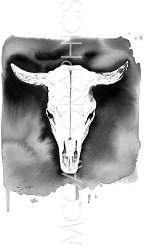 Bruce McGaw Graphics Cow Skull by Jessica Durrant, Art Print Poster 19" x 13"
