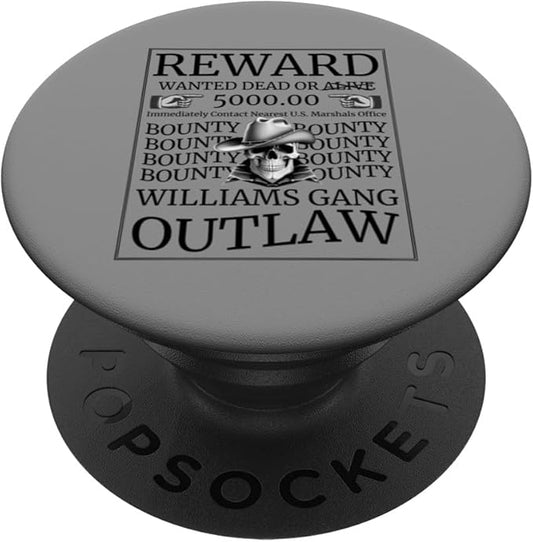 Wanted Poster Western Vintage Cowboy Skull Williams Gang Fun PopSockets Standard PopGrip
