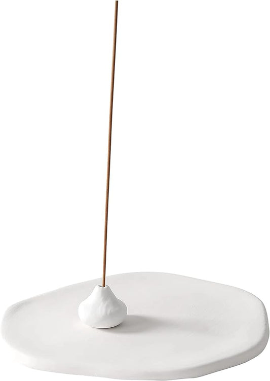 Handmade Incense Holder Irregula Plain Ceramic Stick Incense Holders Pomelo Pumpkin Incense Burner for Home Decor Yoga Meditation Zen (Pomelo White)