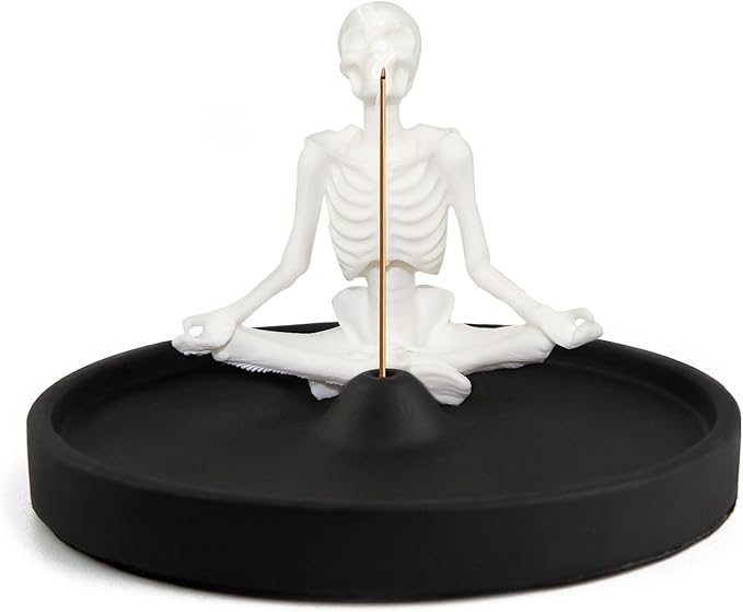 Meditating Skeleton Incense Stick Holder, Incense Holder for Sticks Ash Catcher Incense Holder for Yoga Spa Meditation Home Decor