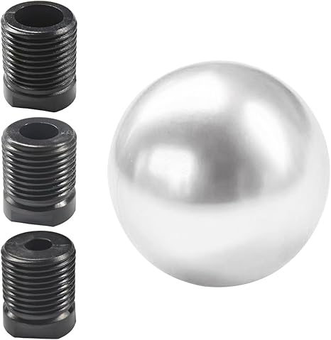 Car Round Ball Gear Shift Knob, Aluminum Alloy Gear Shift Stick Head for Most Manual Vehicles with 3 Adapters M8, M10, M12 (Silver)
