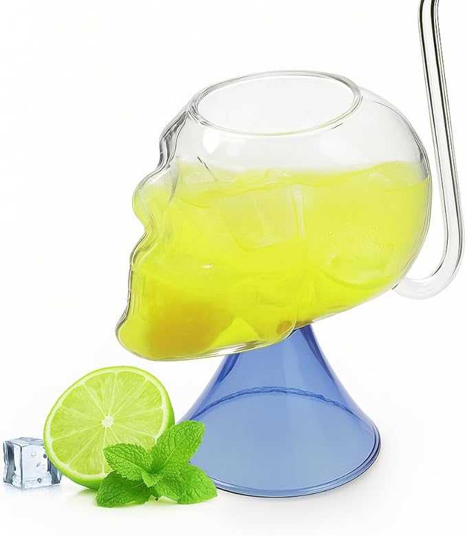 Halloween Skull Cocktail Glass 250ML Funny Clear Skull Face Drinking Cup Wine Cup for Margarita Whiskey Juice Beverage Decor Themed Party