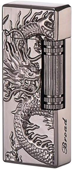 (Without Butane) Metal Butane Lighter with Flint, Soft Flame, Dragon Design,Candle Lighter (Black Dragon)