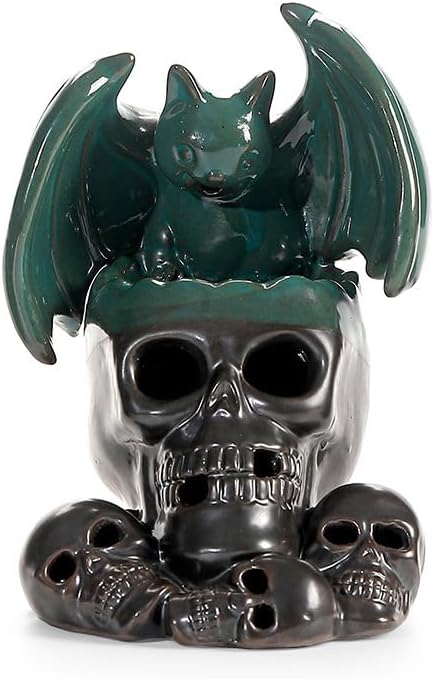 Halloween Bat Skull Gothic Incense Burner Holder Backflow Waterfall Incense Holder for Home Aromatherapy Decor AI0022