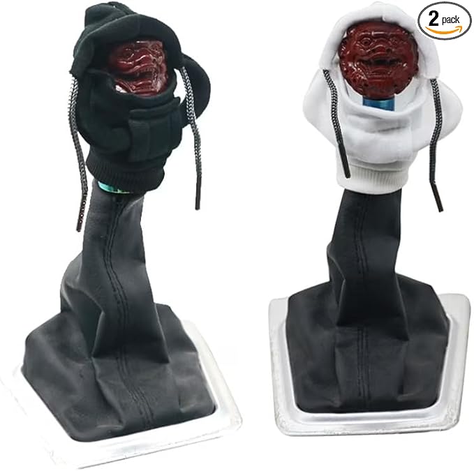 2Pcs Car Gear Knob Hoodie Cover – Gear Shift Knob Protector, Universal Fit for Most Car Models (Black White)