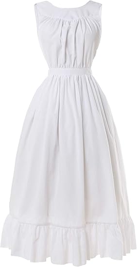 White Vintage Maid Ruffle Apron for Women Colonial Pioneer Peasant Apron Pinafore Adjustable Kitchen Gift