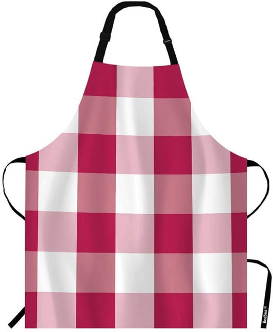 Sweet Pink Red Checkered Tartan Chef Apron 27 X 31 Inch Vintage Plaid Square Gingham Pattern Non-Pilling Bib Apron for BBQ Grilling Gardening with Adjustable Neck Strap