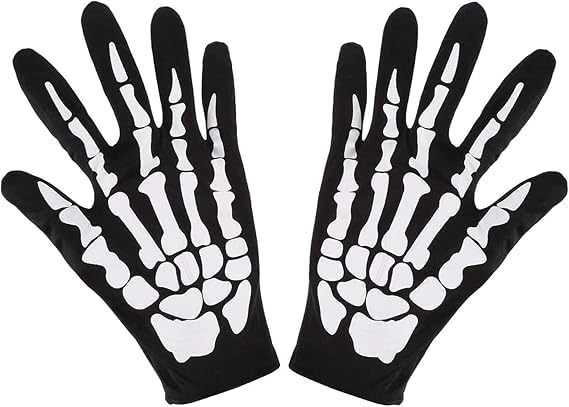 Skull Bone Gloves for Halloween Full Finger Comfortable Fit for Outdoor Riding Costumes Breathable Sweat-wicking Lining Unisex with White Print