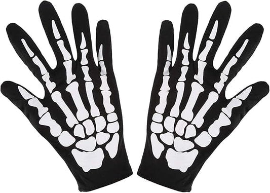 Skull Bone Gloves for Halloween Full Finger Comfortable Fit for Outdoor Riding Costumes Breathable Sweat-wicking Lining Unisex with White Print