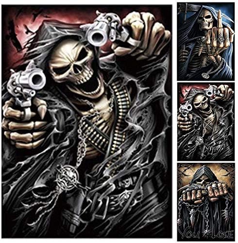 Game Over Grim Reaper Skeleton Death Assassin & Guns Skull 3D Poster Wall Art Decor Print Unframed | 12x16 inches | Lenticular Posters & Pictures | Photo Memorabilia Gifts for Guys & Girls Bedroom