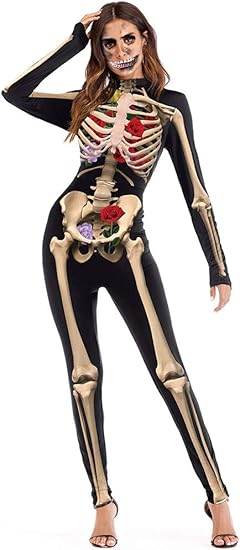 Women's Halloween Skull skeleton-1 Bodysuit Skinny Stretch Costume
