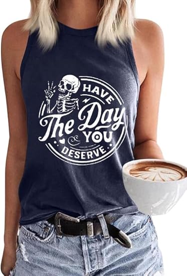 Womens Funny Skull Graphic Tank Tops Skeleton Funny Gothic Graphic Casual Sleeveless Shirts Novelty Horror Tee Tops