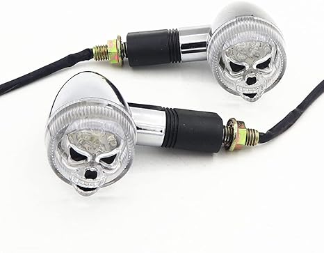 1Pair Universal Motorcycle Skull head Turn Signals Lights Stalk Indicator Lamp