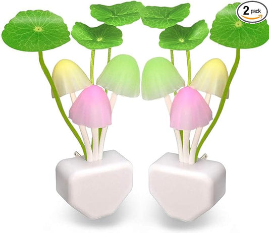 [2 Pack] UTLK Plug in LED Mushroom Night Light Lamp with Dusk to Dawn Sensor, Cut Color Changing Bed Nightlight LED Wall Light