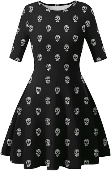Halloween Dress for Women Short Sleeve Black Halloween Outfits Swing Dresses