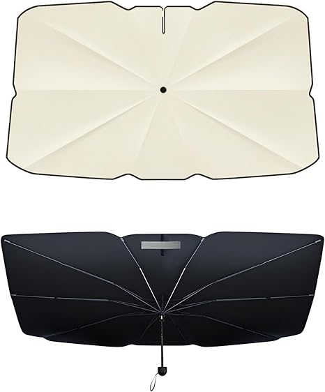 [2025 Upgrade] Retractable Windshield Sun Shade for Car, Umbrella Sunshade for Car Windshield Protect Vehicle from Sun Rays & Heat Damage Medium (57" x 33")