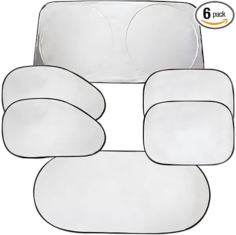 6PCS Reflective Car Windshield Sunshade, Polyester Foldable Car Side Window Sun Cover with Storage Bag, Universal Vehicle Interior Protection Accessories for Heat and UV Rays Shield