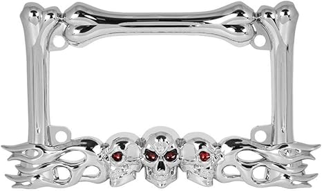 GG Grand General 60399 Chrome Motorcycle License Plate Frame, Skulls Style, 4 Holes