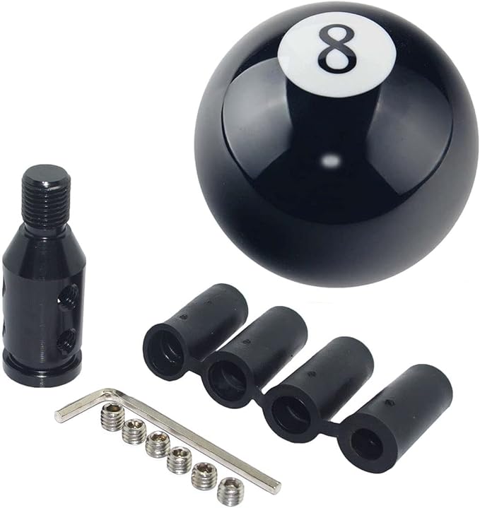 Pursuestar Black 8 Round Ball Gear Shift Knobs, Universal Automatic Manual Shifter Knob + Aluminum Adapter, Stick Shift Knob Head Cover Handle Ball with Adapter 12x1.25mm Fit Most Vehicles