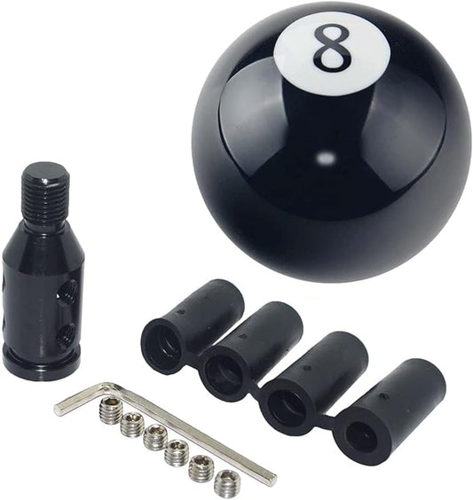 Pursuestar Black 8 Round Ball Gear Shift Knobs, Universal Automatic Manual Shifter Knob + Aluminum Adapter, Stick Shift Knob Head Cover Handle Ball with Adapter 12x1.25mm Fit Most Vehicles