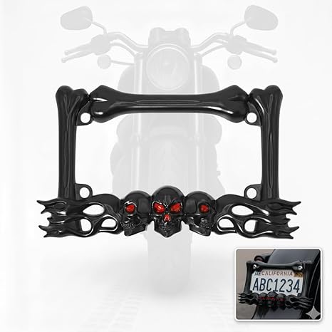 Motorcycle License Plate Frame, Heavy-Duty Motorcycle Plate Frame,Zinc Alloy Chrome, Fits 7 x4 inch Standard Plates, Compatible with Harley,Cruiser, Dual-Sport, Sport, Street Motorcycles (Black)