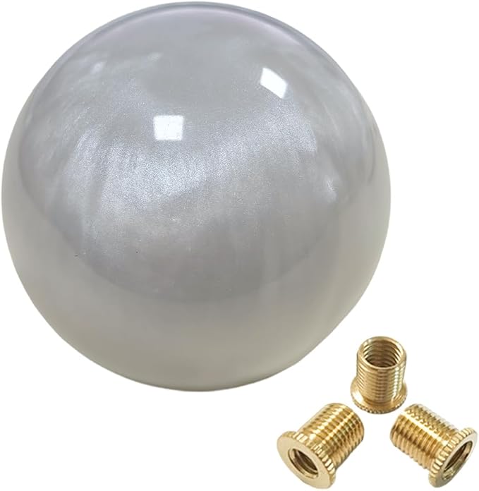 Marble Style Round Ball Gear Shift Knob with 3 Adapters M8x1.25 / M10x1.25 / M10x1.5 Suitable for Most Manual Or Automatic Transmissions Without Lock Buttons(Pearl White)