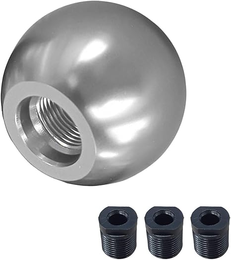 Car Round Ball Gear Shift Knob, Aluminum Alloy Gear Shift Stick Head for Most Manual Vehicles with 3 Adapters M8, M10, M12 (Silver)