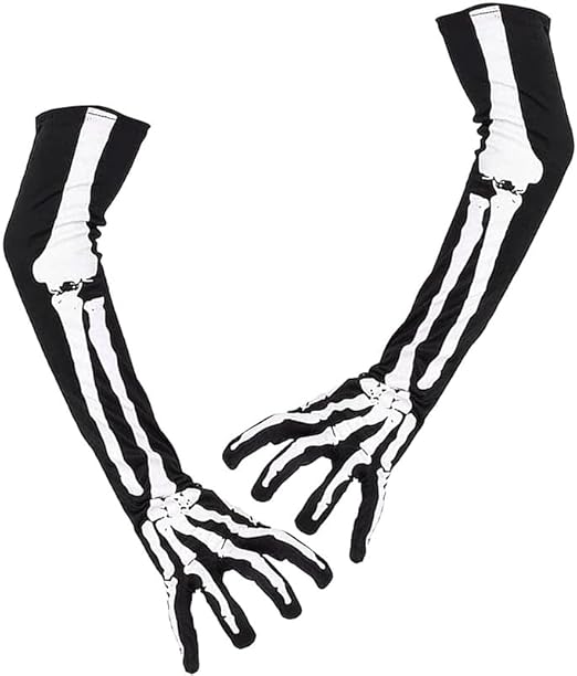 Halloween Unisex Adult Skeleton Skull Full Finger Long Gloves for Women Cosplay Stretch Gothic Bicycle Mittens Accessories